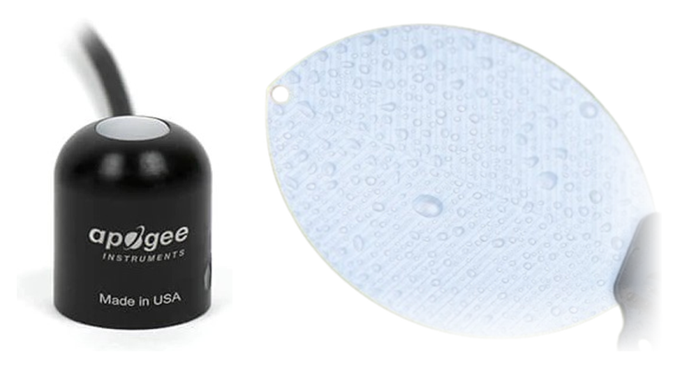 Apogee pyranometer sensor and leaf wetness sensor used with the Pro Weather Station